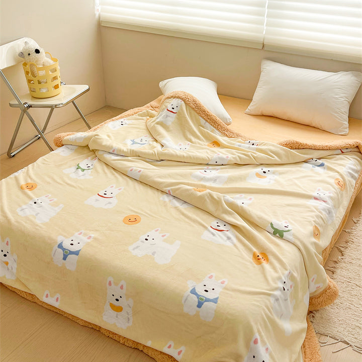 Cartoon Puppy Printed Plush Blanket