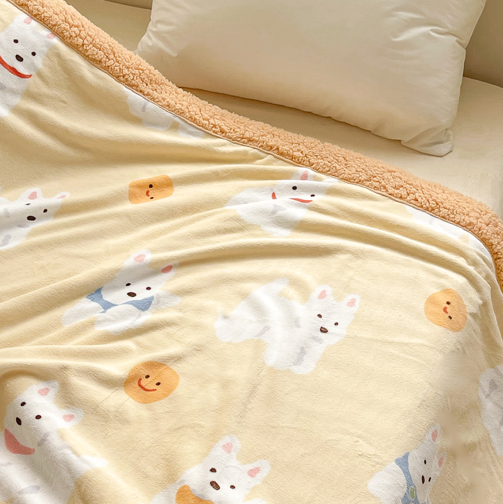 Cartoon Puppy Printed Plush Blanket