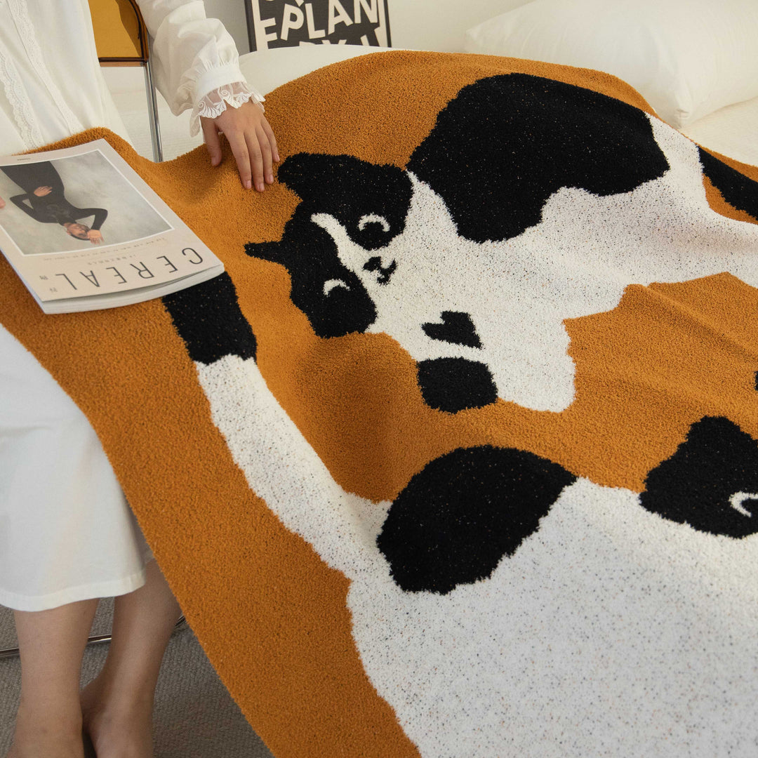 Cow Pattern Cat Printed Plush Blanket