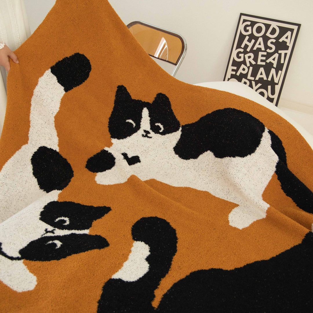 Cow Pattern Cat Printed Plush Blanket
