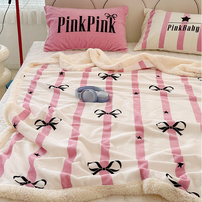 Pink Striped Star Bow Blanket