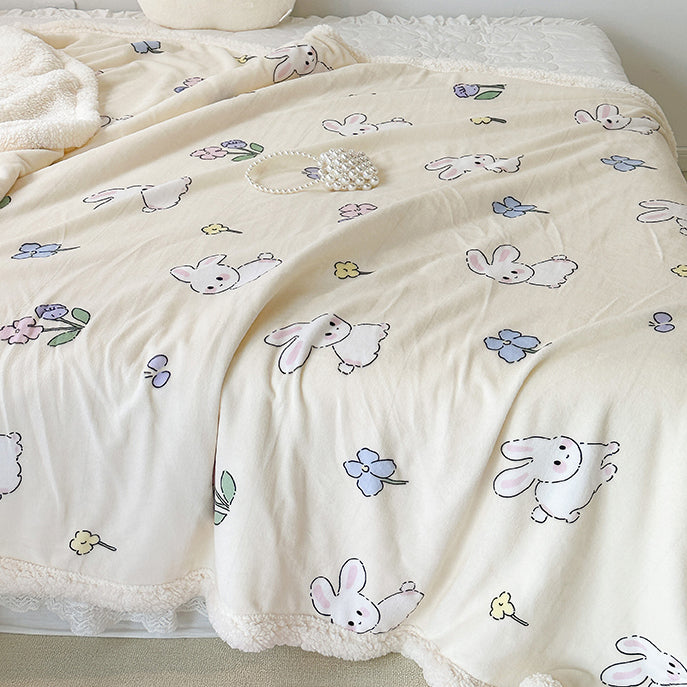 Rabbit Floral Print Blanket