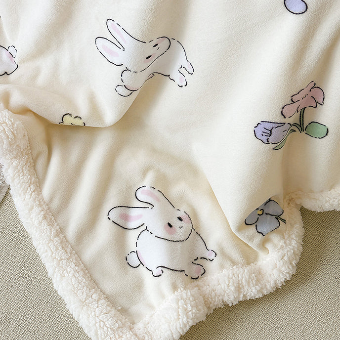 Rabbit Floral Print Blanket
