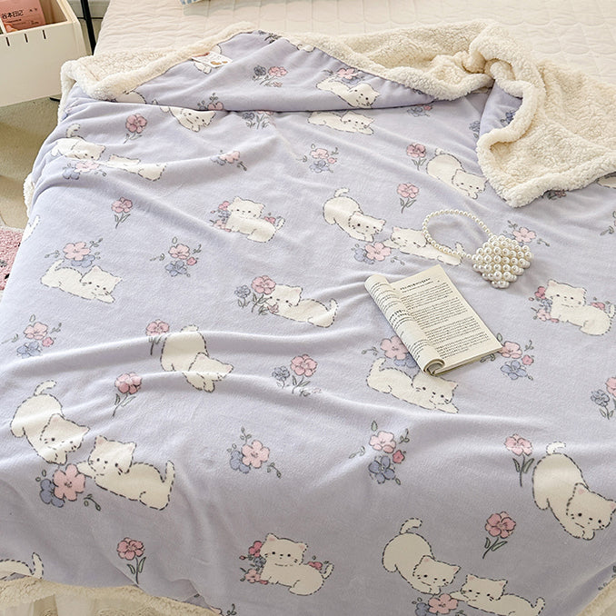 Kitten and Flower Print Blanket