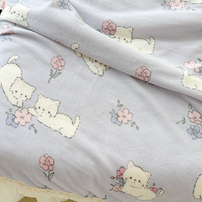 Kitten and Flower Print Blanket