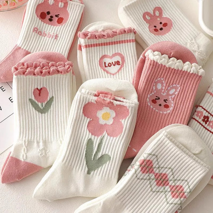 Cute Cartoon Flowers Bunny Socks