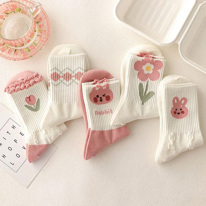 Cute Cartoon Flowers Bunny Socks