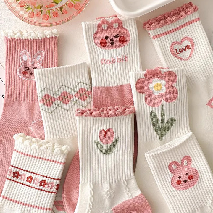 Cute Cartoon Flowers Bunny Socks