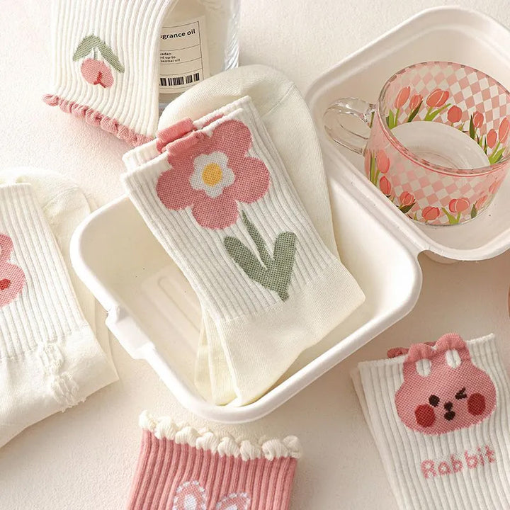 Cute Cartoon Flowers Bunny Socks