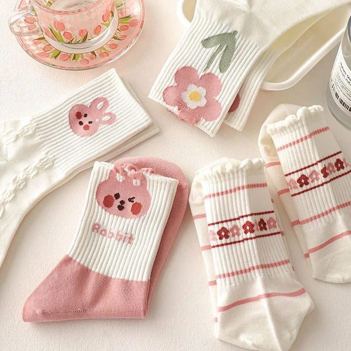 Cute Cartoon Flowers Bunny Socks