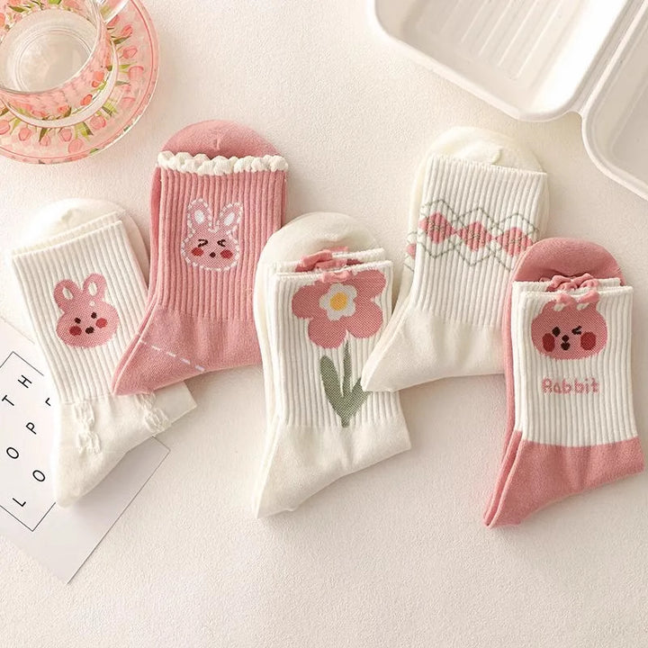 Cute Cartoon Flowers Bunny Socks