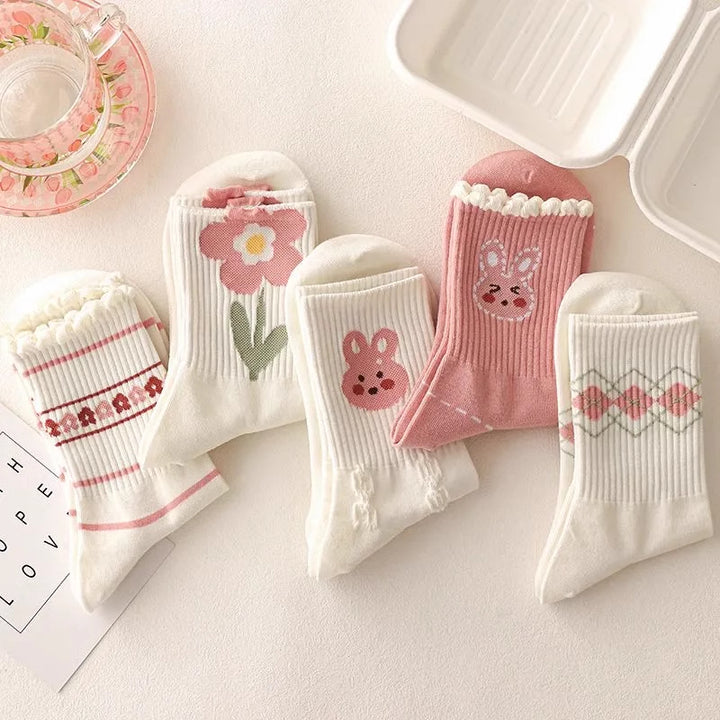 Cute Cartoon Flowers Bunny Socks
