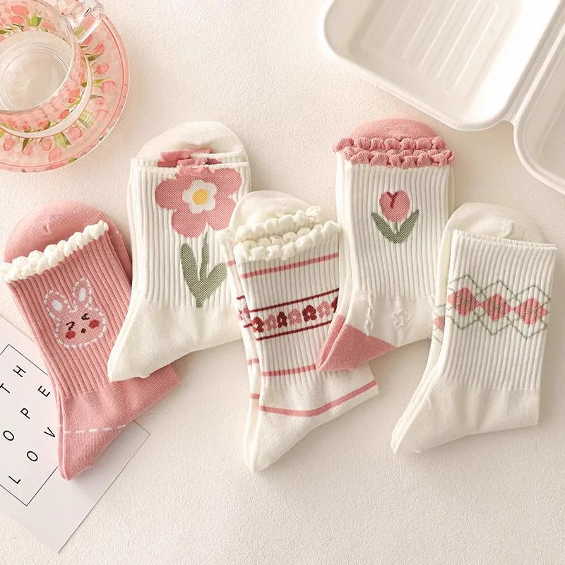 Cute Cartoon Flowers Bunny Socks