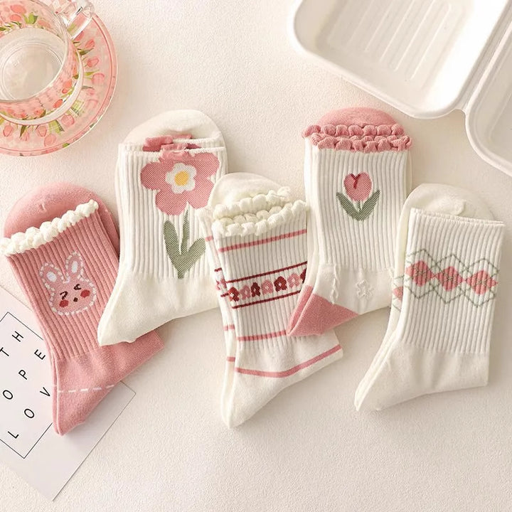 Cute Cartoon Flowers Bunny Socks