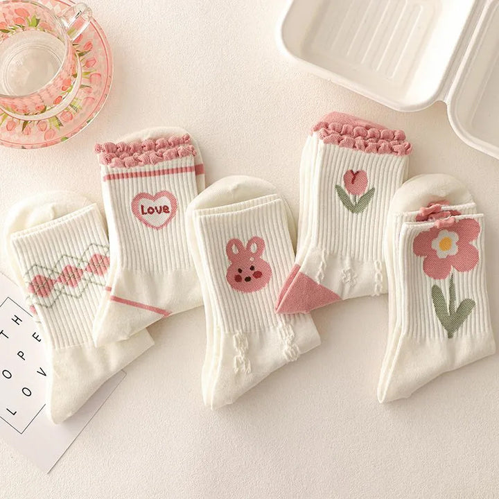 Cute Cartoon Flowers Bunny Socks