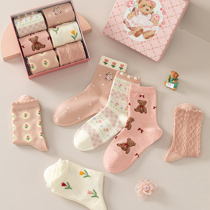 Cute Bear Deer Bunny Cotton Sock 6 Pairs/Set