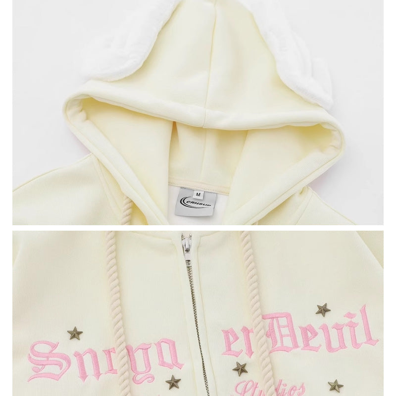 Japanese sweet style angel wing embellished hooded sweatshirt