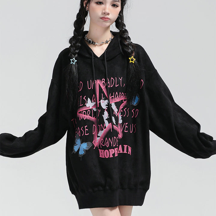 Star graffiti pullover loose sweatshirt