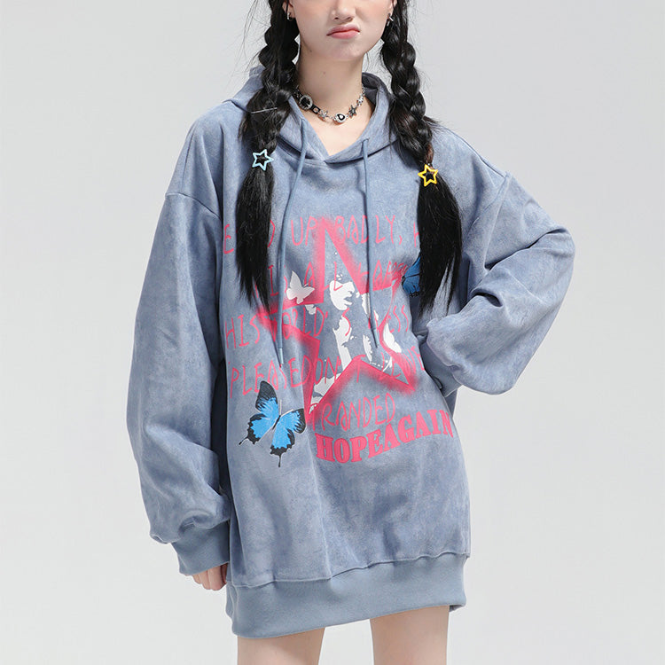 Star graffiti pullover loose sweatshirt