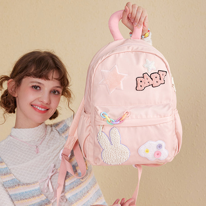 Cute Star Rabbit Cloud Letter Embroidery Backpack