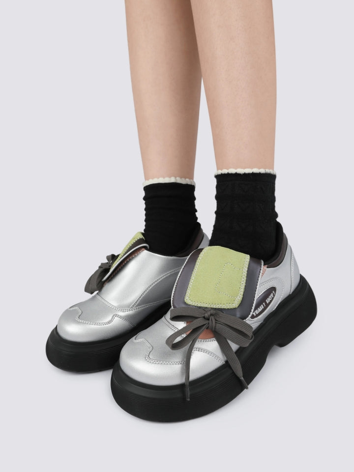 Futuristic Silver Suede Detail Platform Sneakers