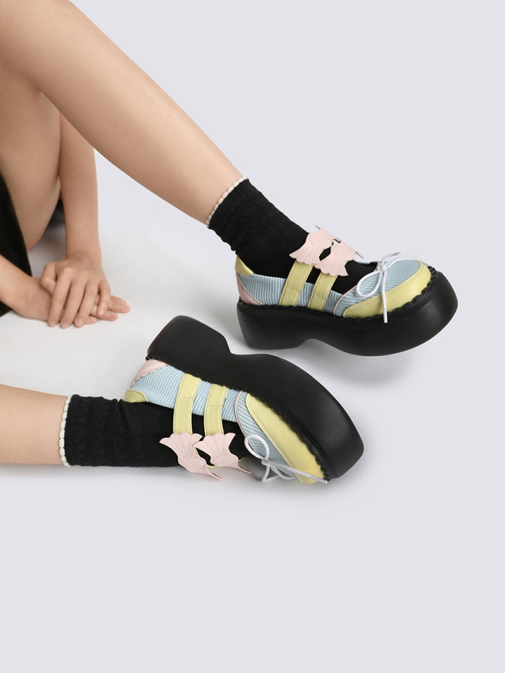 Unique Cut Out Details Pastel Color Platform Sneakers