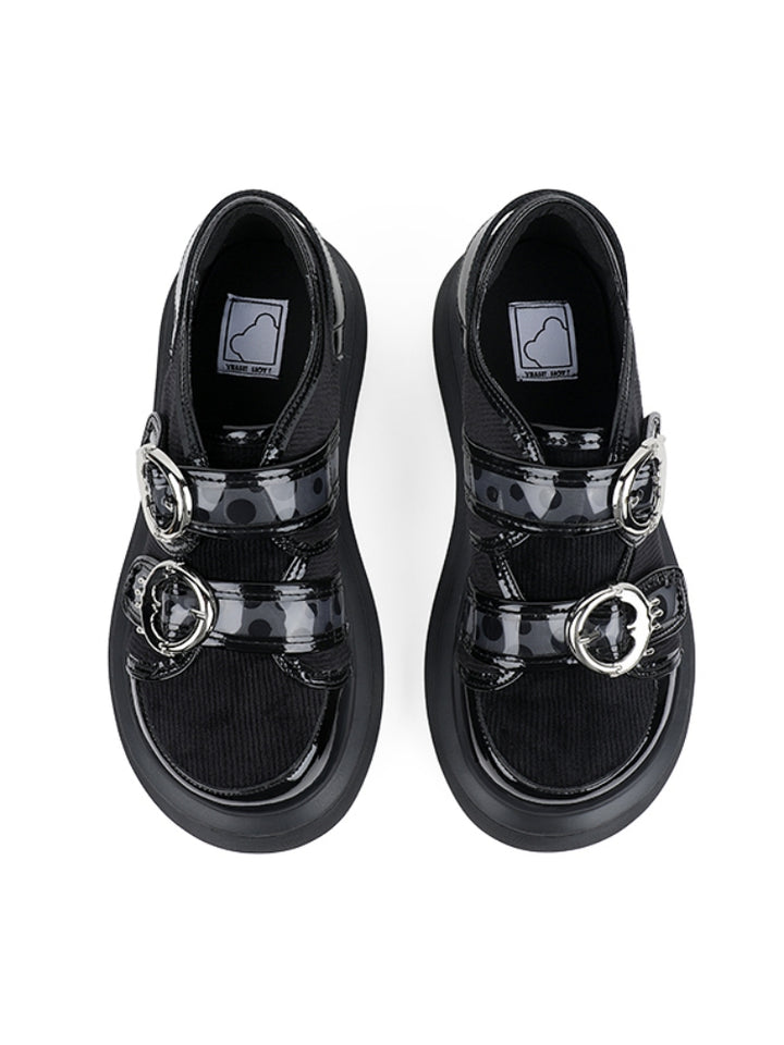 Glossy Accents and Metallic Buckle Detail Black Platform Shoes