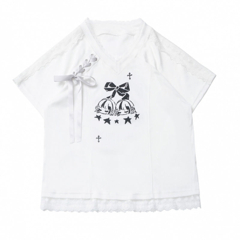 Cute White Bow Top / Black Polka Dot Ruffle Skirt