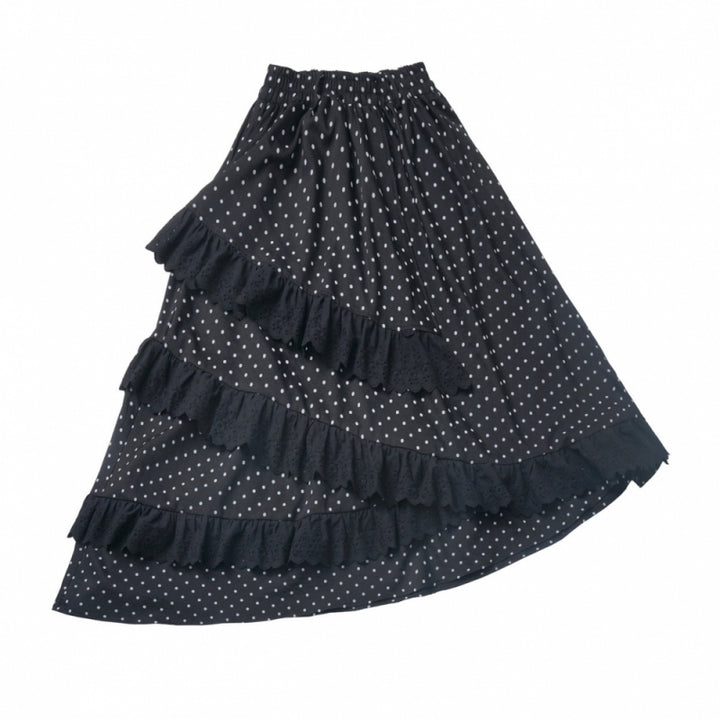 Cute White Bow Top / Black Polka Dot Ruffle Skirt
