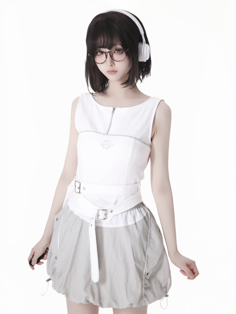 Futuristic White and Grey Outfit Set with Optional Vest Pants Shorts Jacket