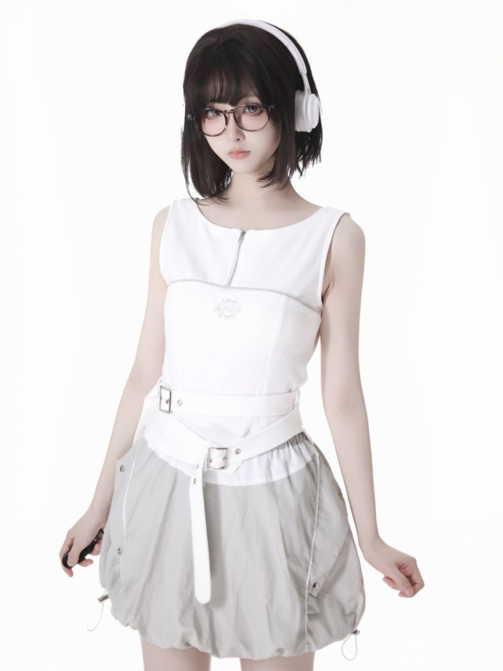 Futuristic White and Grey Outfit Set with Optional Vest Pants Shorts Jacket