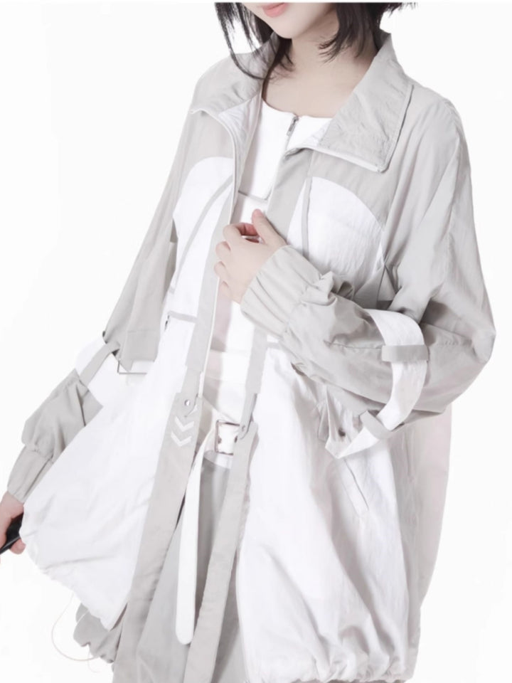 Futuristic White and Grey Outfit Set with Optional Vest Pants Shorts Jacket