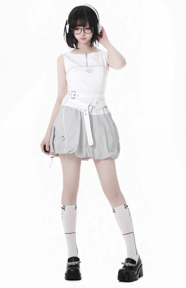 Futuristic White and Grey Outfit Set with Optional Vest Pants Shorts Jacket