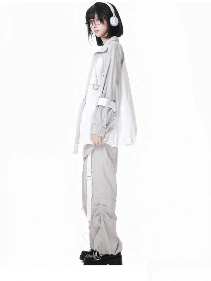 Futuristic White and Grey Outfit Set with Optional Vest Pants Shorts Jacket