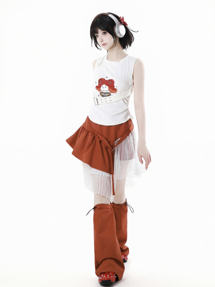 Cartoon Girl Tee Set with Optional Tank Top / Short Skirt / Long Skirt / Leg Warmers