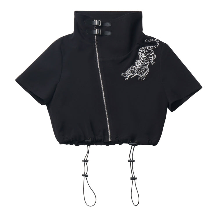 Bold Black Tiger Embroidered Skirt / Pants / White Layered Shirt