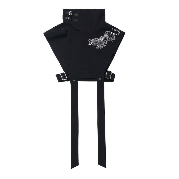 Bold Black Tiger Embroidered Skirt / Pants / White Layered Shirt