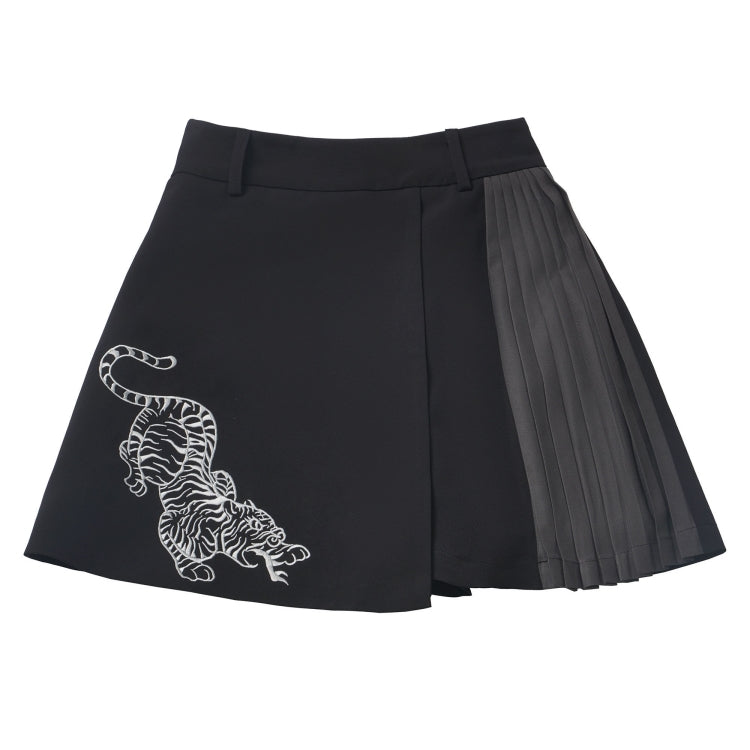 Bold Black Tiger Embroidered Skirt / Pants / White Layered Shirt