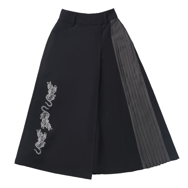 Bold Black Tiger Embroidered Skirt / Pants / White Layered Shirt