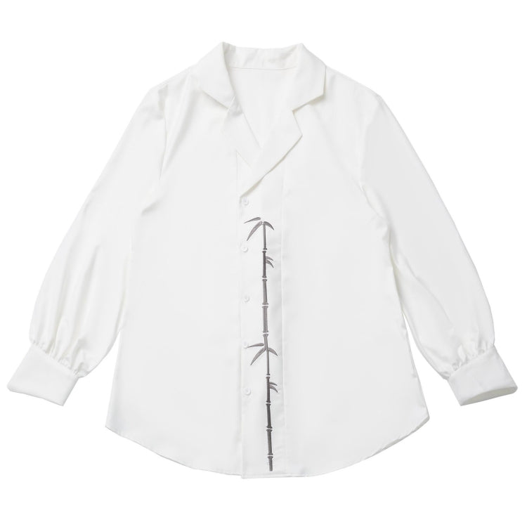 Elegant White / Black Bamboo Embroidered Shirt / Black Skirt / Leg Warmers