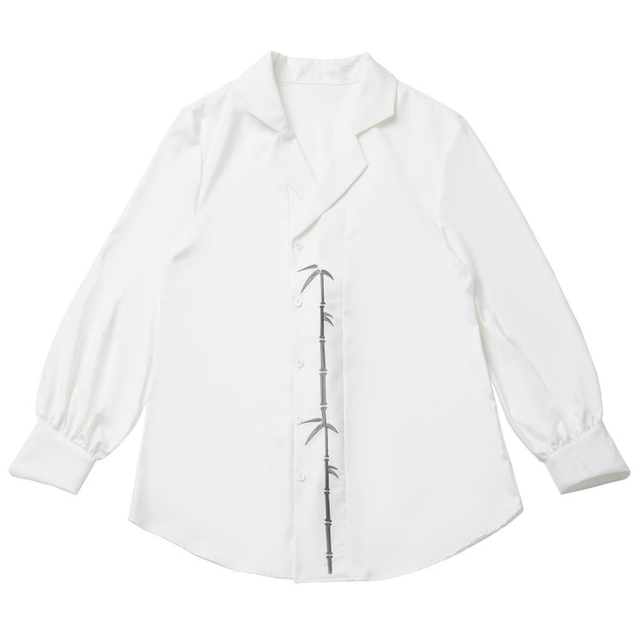 Elegant White / Black Bamboo Embroidered Shirt / Black Skirt / Leg Warmers
