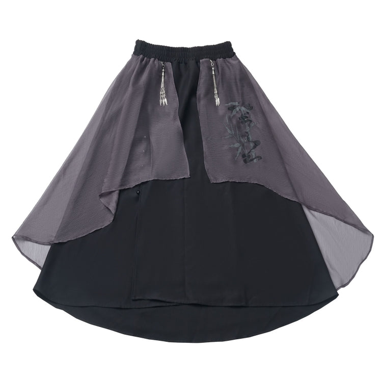 Elegant White / Black Bamboo Embroidered Shirt / Black Skirt / Leg Warmers