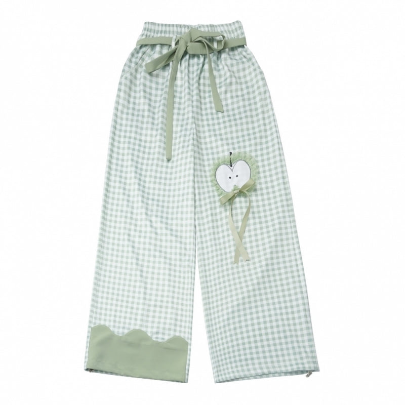 Cute Apple Graphic T-Shirt / Long Sleeve Shirt / Checkered Shorts / Pants