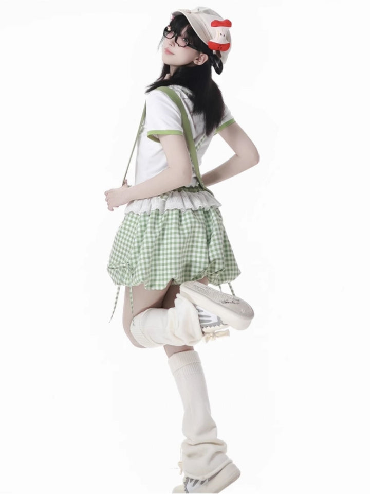 Cute Apple Graphic T-Shirt / Long Sleeve Shirt / Checkered Shorts / Pants
