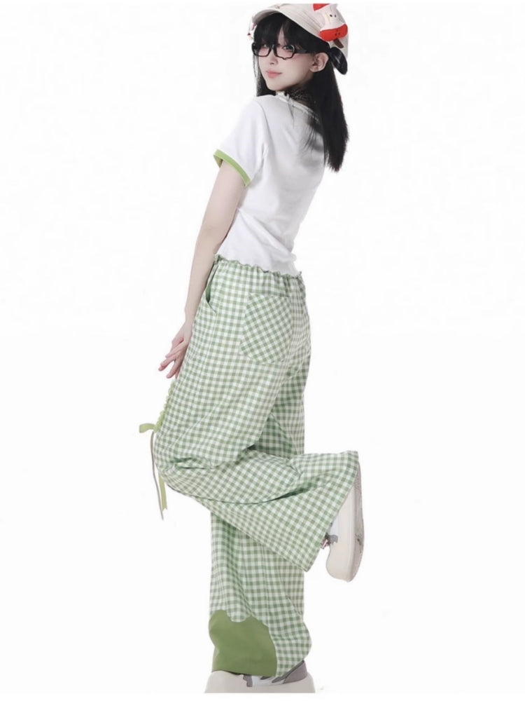 Cute Apple Graphic T-Shirt / Long Sleeve Shirt / Checkered Shorts / Pants