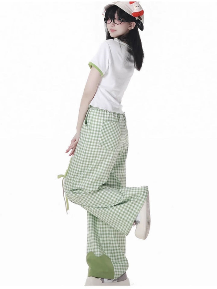 Cute Apple Graphic T-Shirt / Long Sleeve Shirt / Checkered Shorts / Pants