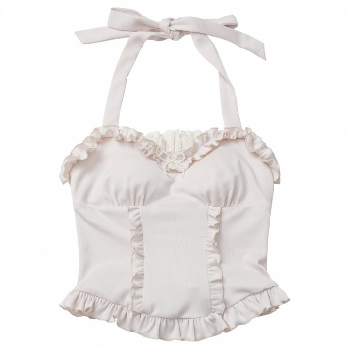 Sweet Blue Shirt / Cream Halter Top / White Ruffle Skirt