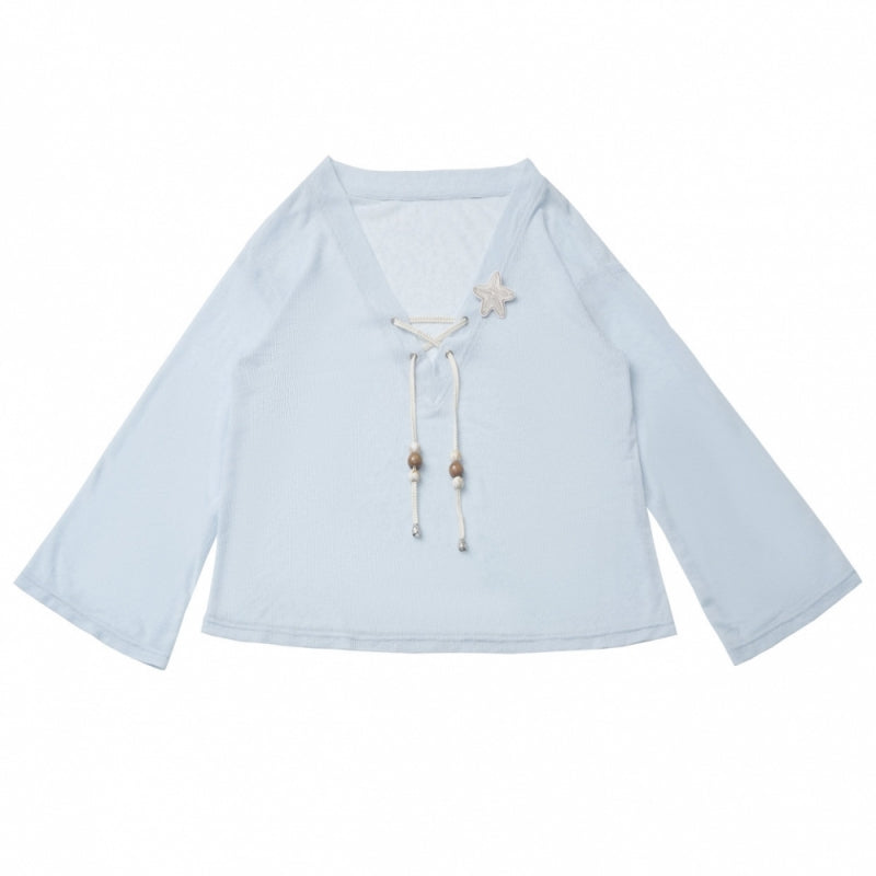 Sweet Blue Shirt / Cream Halter Top / White Ruffle Skirt