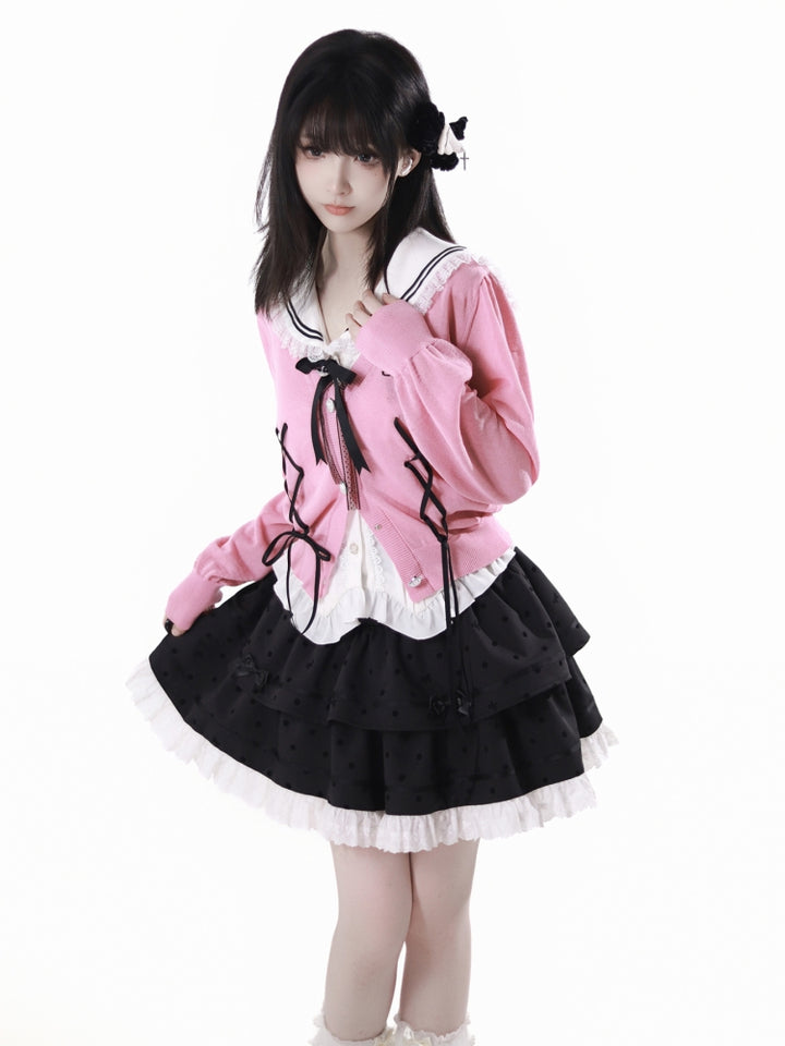 Sweet Lolita White Shirt / Pink Sweater / Black Skirt