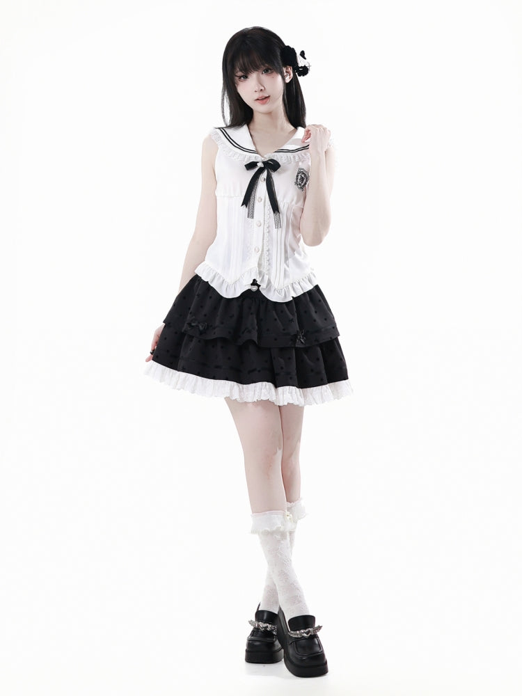 Sweet Lolita White Shirt / Pink Sweater / Black Skirt